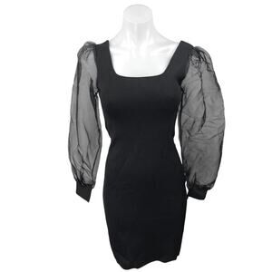 NEW House of Harlow 1960 Black Sheer Long Sleeve Mini Bodycon Sweater Dress XS